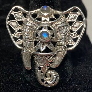 Sterling Silver Elephant Ring With Labradorite Stones Size 8